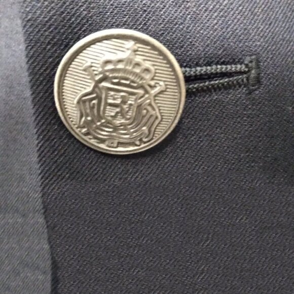 Navy Wool Blend Blazer Gun Metal Crest Buttons&Welted Flap Front Pockets Sz38 - Picture 3 of 9